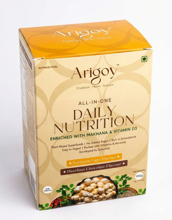 Daily Nutrition - Single Servings Pack of 6 | 3 x Choco Hazelnut + 3 x Turmeric Latte | Vegan Protein with Superfoods, Antioxidants and Essential Nutrients